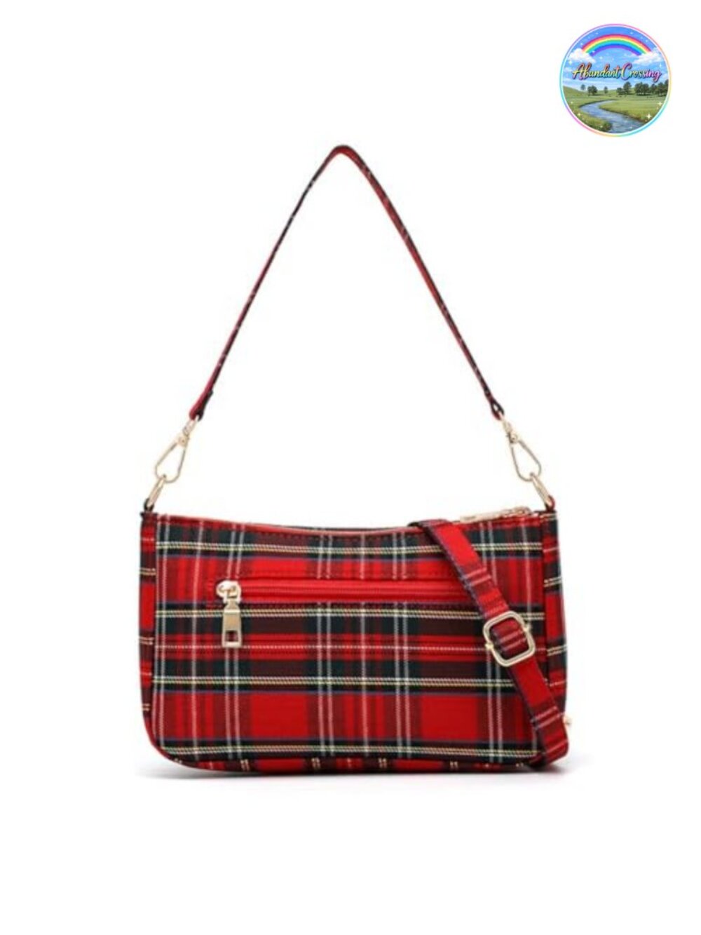 Plaid Crossbody Shoulder Bag Adjustable Strap Zip Top